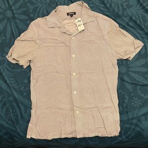 Express Men’s Short Sleeve Button-Down Shirt - White with Black Micro Dot